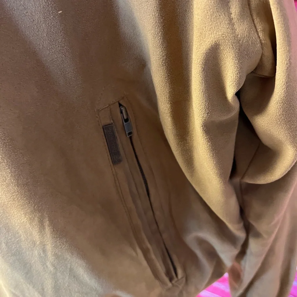 Weatherproof Mens Size‎ Large Bomber Jacket Tan Faux Suede Full Zip